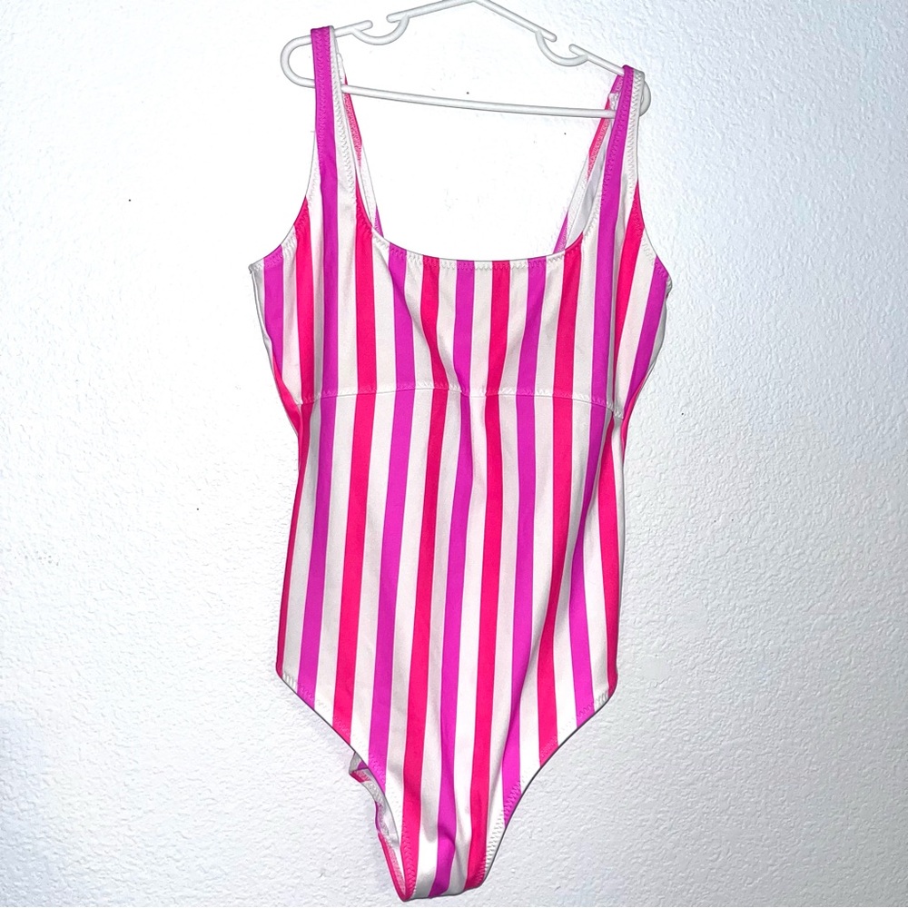 Fabletics Vibrant Pink and White Striped Swimsuit